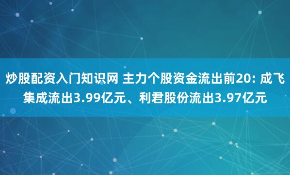 炒股配资入门知识网 主力个股资金流出前20: 成飞集成流出3.99亿元、利君股份流出3.97亿元